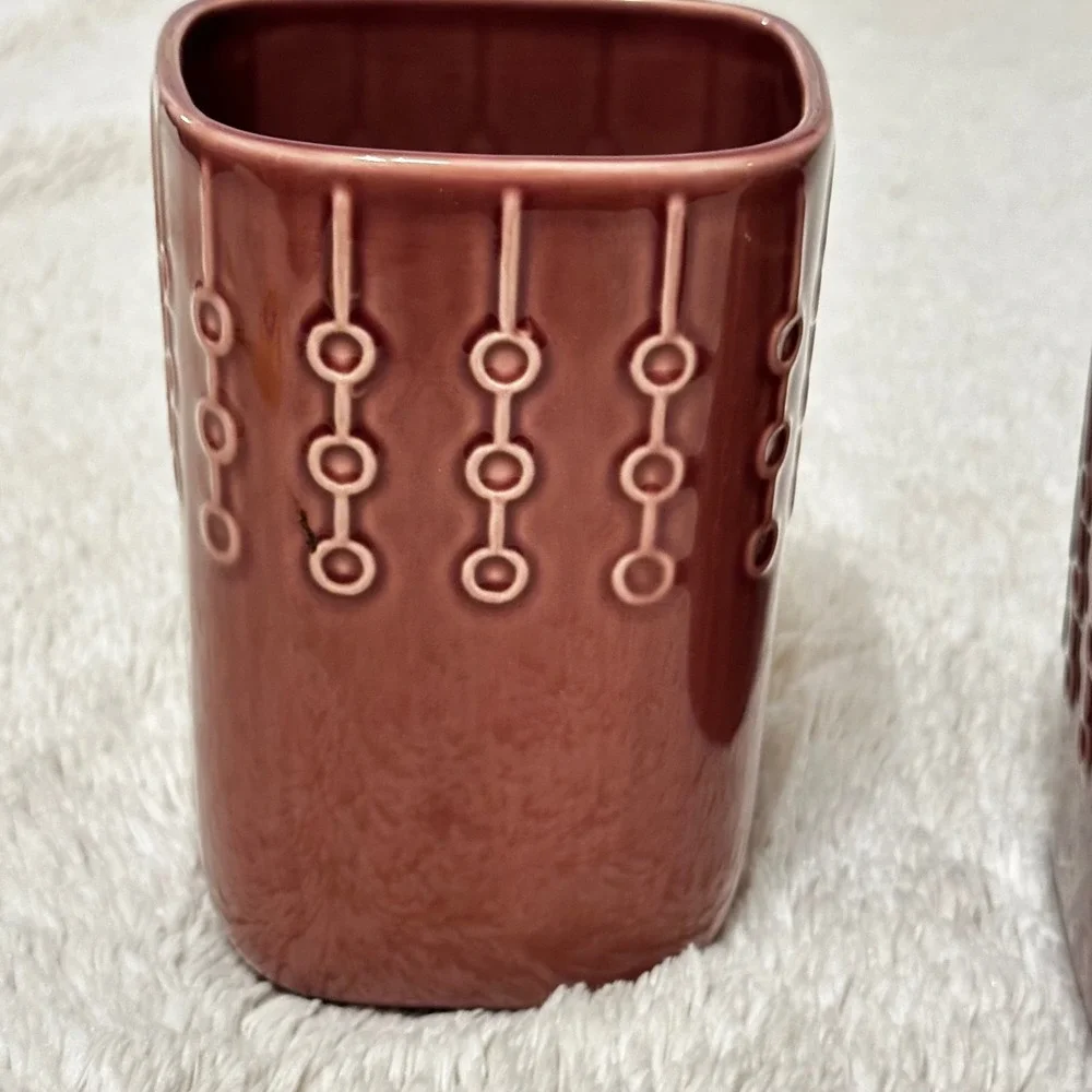 IKEA Garsam Ceramic Vase/Planter St  Mauve Excellent Embossed Geometric MCM Boho